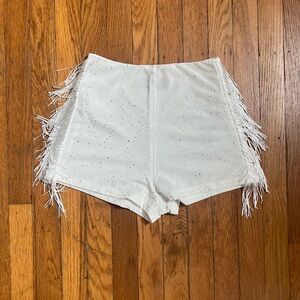 White Fox Boutique High Waist White Fringe Shorts